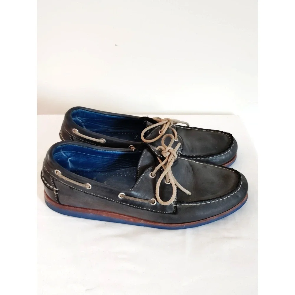 Allen Edmonds South Shore Men 9.5D Nautical Navy Blue Leather Boat Shoe Moc Toe
